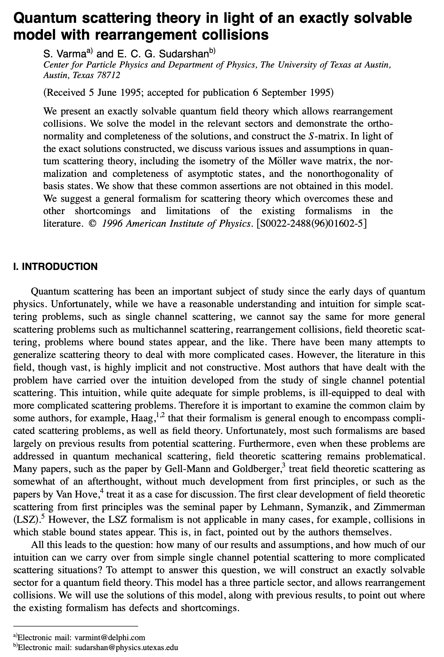 Quantum Scattering Theory in the light of an exactly solvable model with rearrangement collisions_paper Science of Free Will
